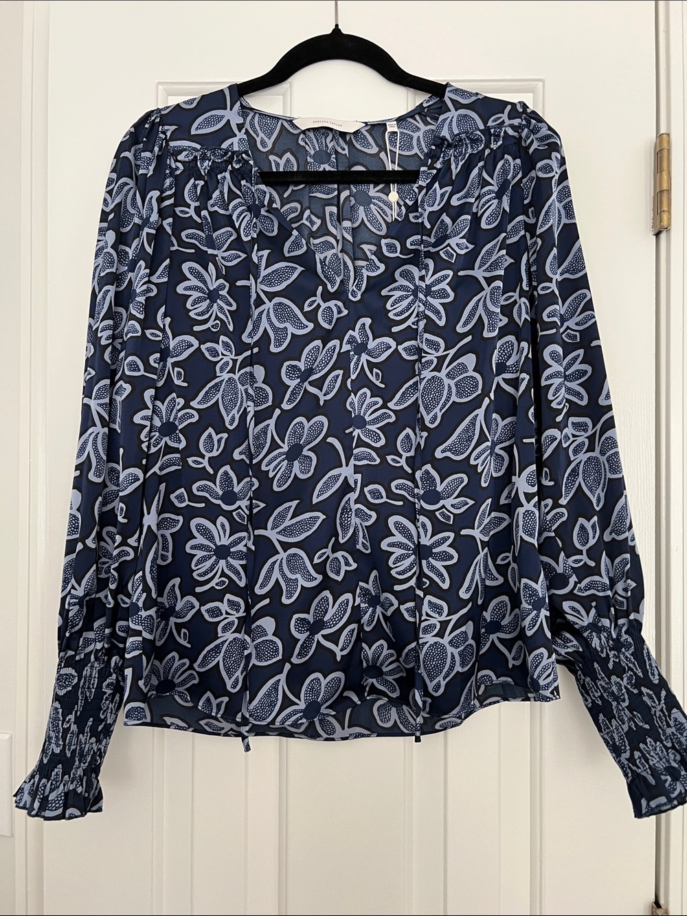 Rebecca Taylor Navy Floral Peasant Blouse